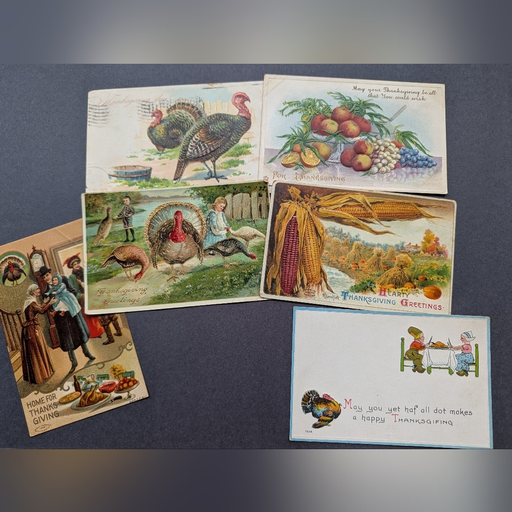 6 Antique Vintage Thanksgiving Postcards Bundle #1 Embossed Traditional Scenes